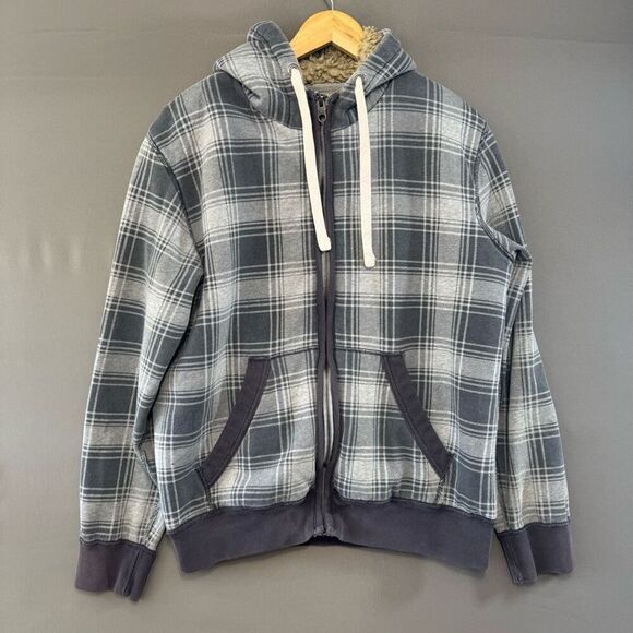 L.O.G.G By H&M Men’s Zip Up Sherpa Lined Hoodie Plaid Graphic Size Large - Picture 1 of 16